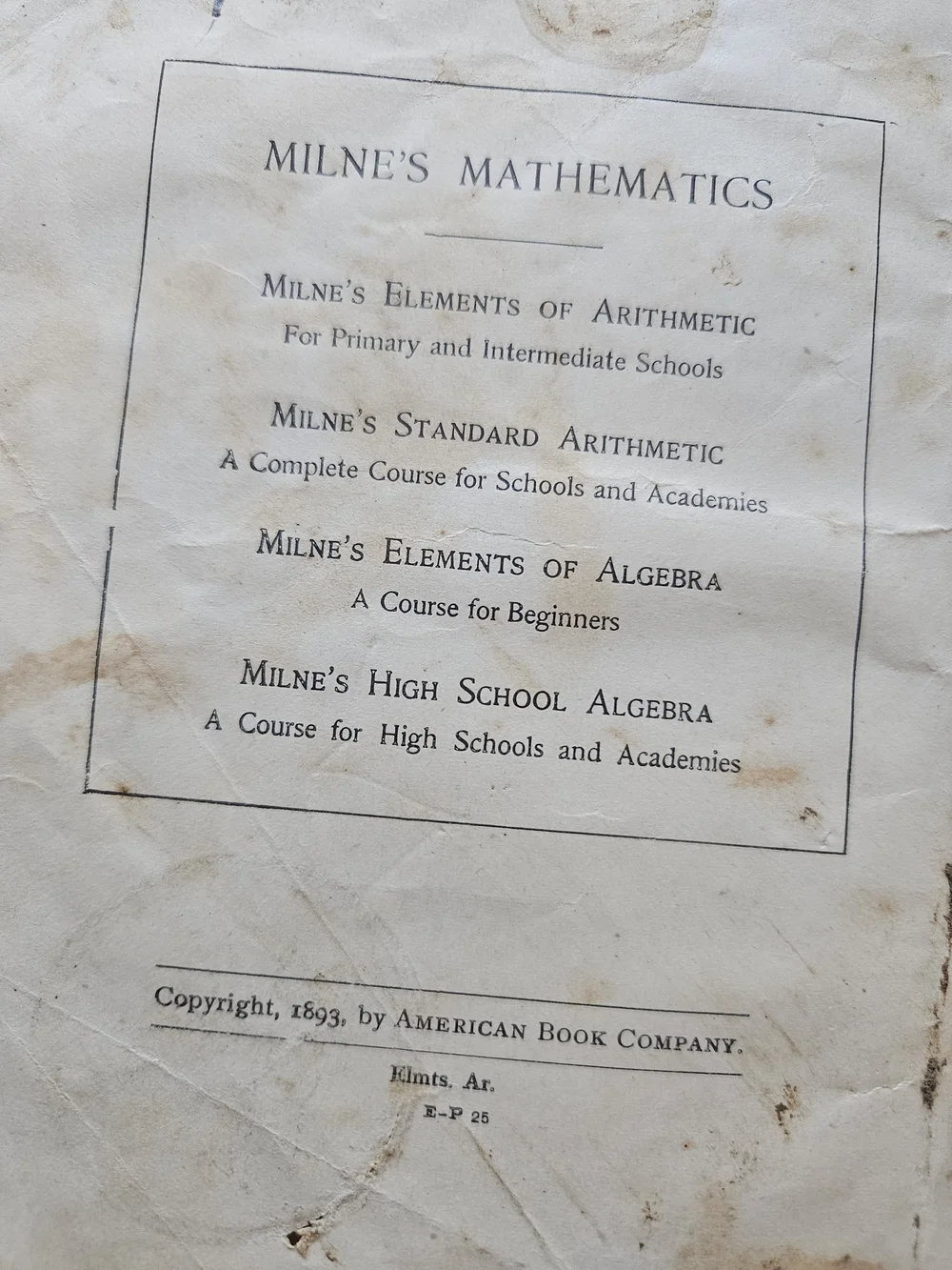 Vintage 1893 Elements of Arithmetic by Milne Hardcover Book Collectible Math